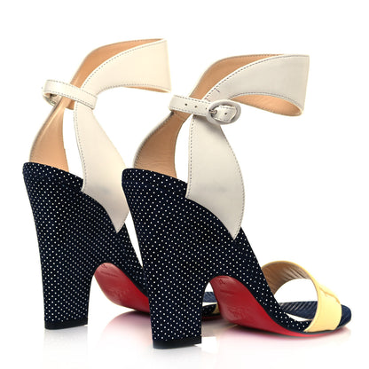 Christian Louboutin Suede Calfskin Patent Arletissima 100 Sandals 37 Blue White Yellow 4 of 10