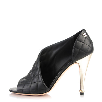 Chanel Calfskin Quilted Peep Toe Pumps 39 Black 1 of 9