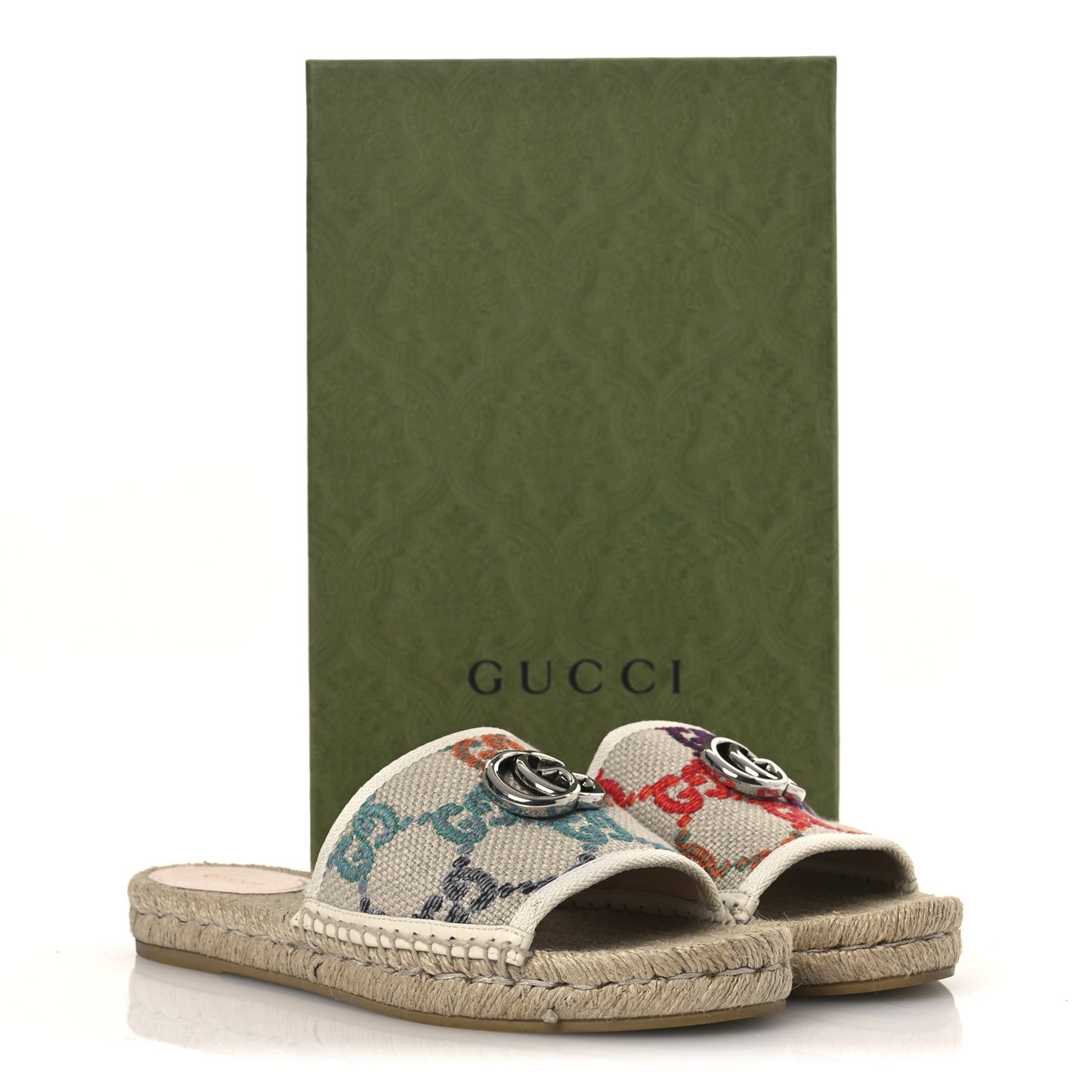Linen Psychedelic Mini GG Espadrille Slide Sandals 39 Multicolor