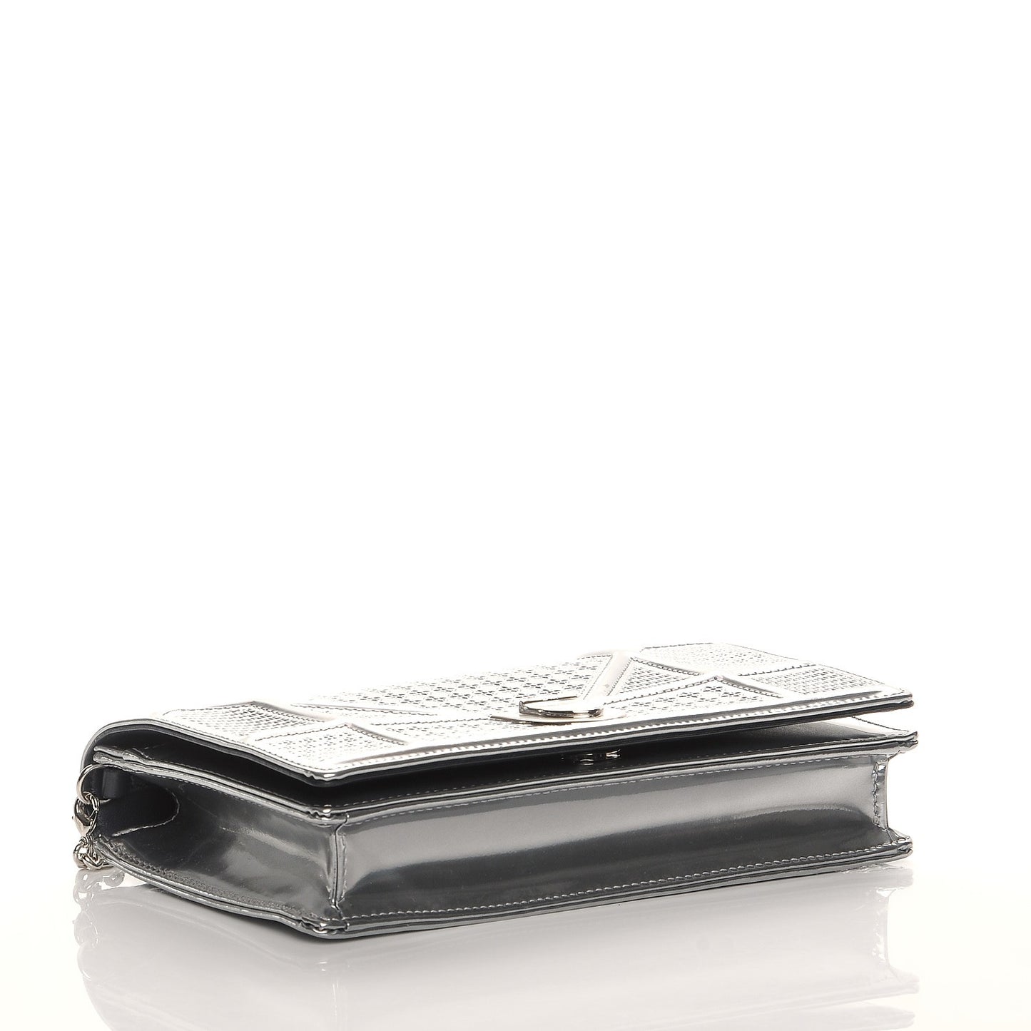 Metallic Patent Micro-Cannage Diorama Wallet on Chain Pouch Silver