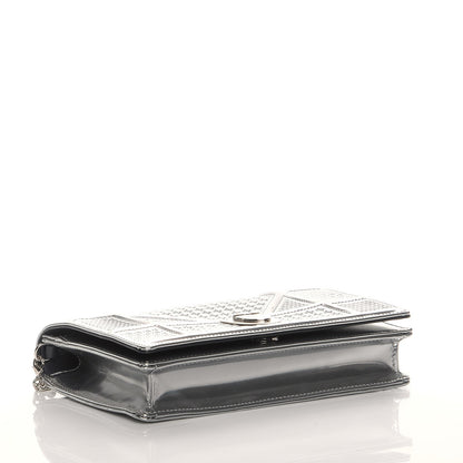 Christian Dior Metallic Patent Micro-Cannage Diorama Wallet on Chain Pouch Silver 4 of 9