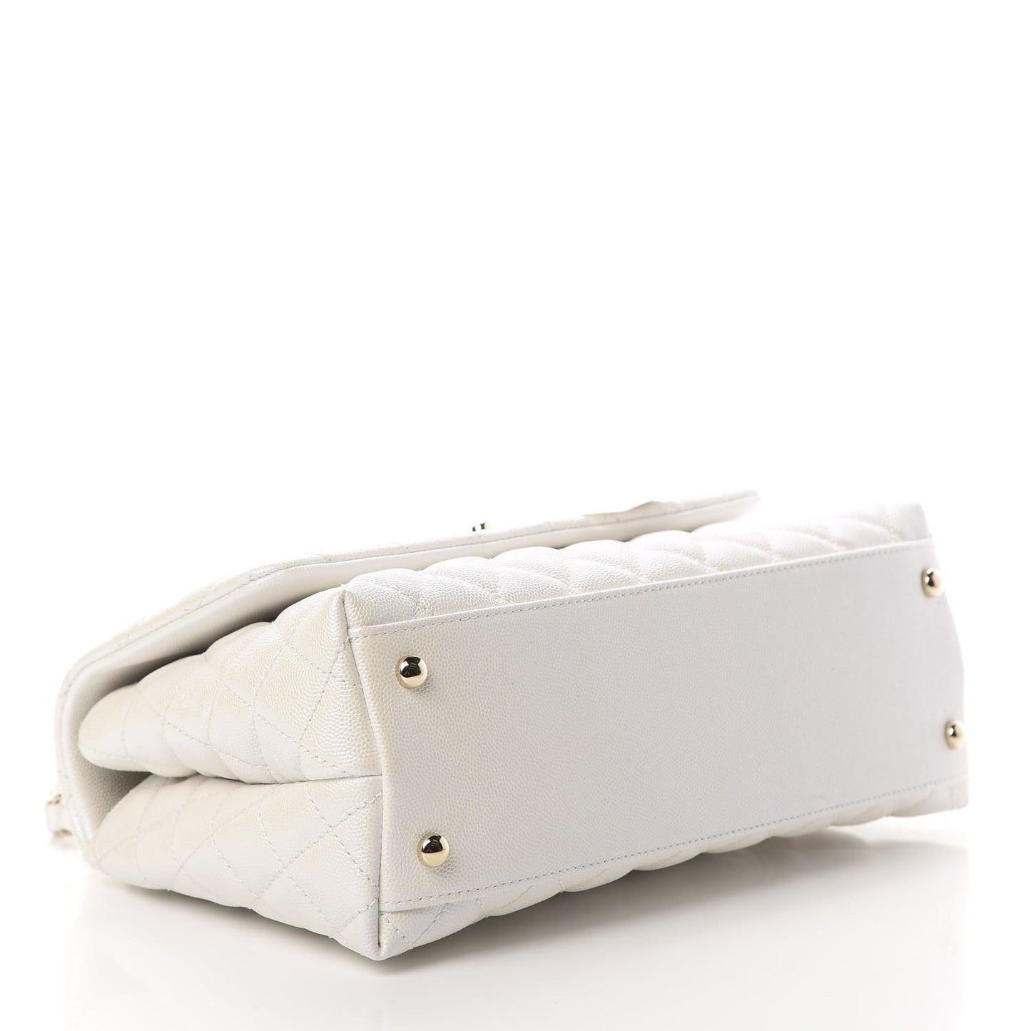 Iridescent Caviar Quilted Small Coco Handle Flap White