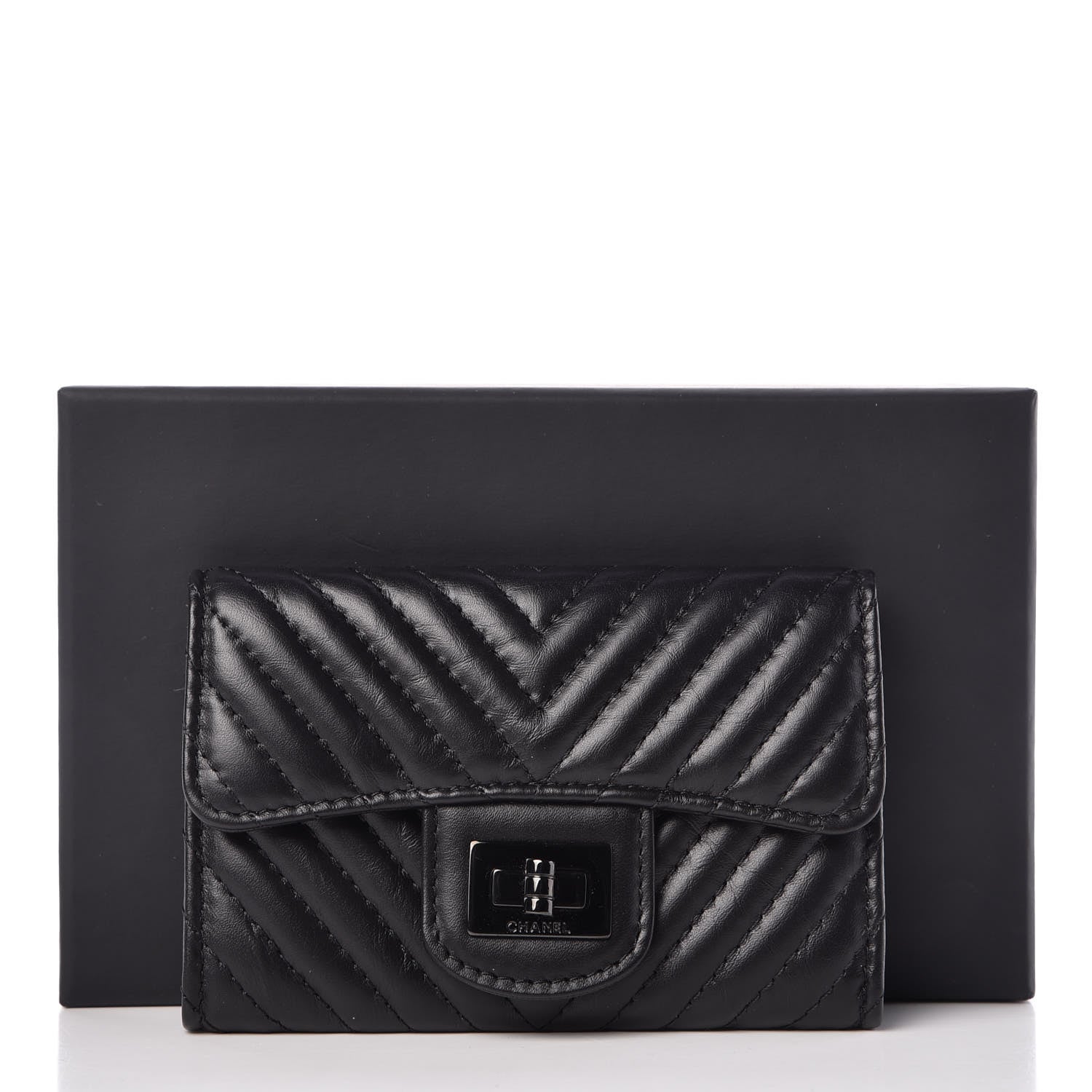 Chanel Aged Calfskin Chevron Quilted Card Holder Wallet So Black 13 of 13