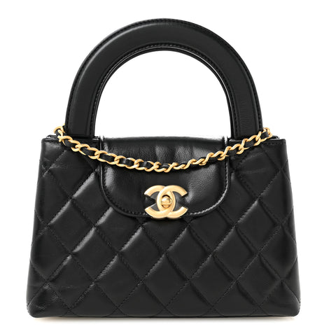 Shiny Aged Calfskin Quilted Nano Kelly Shopper Black