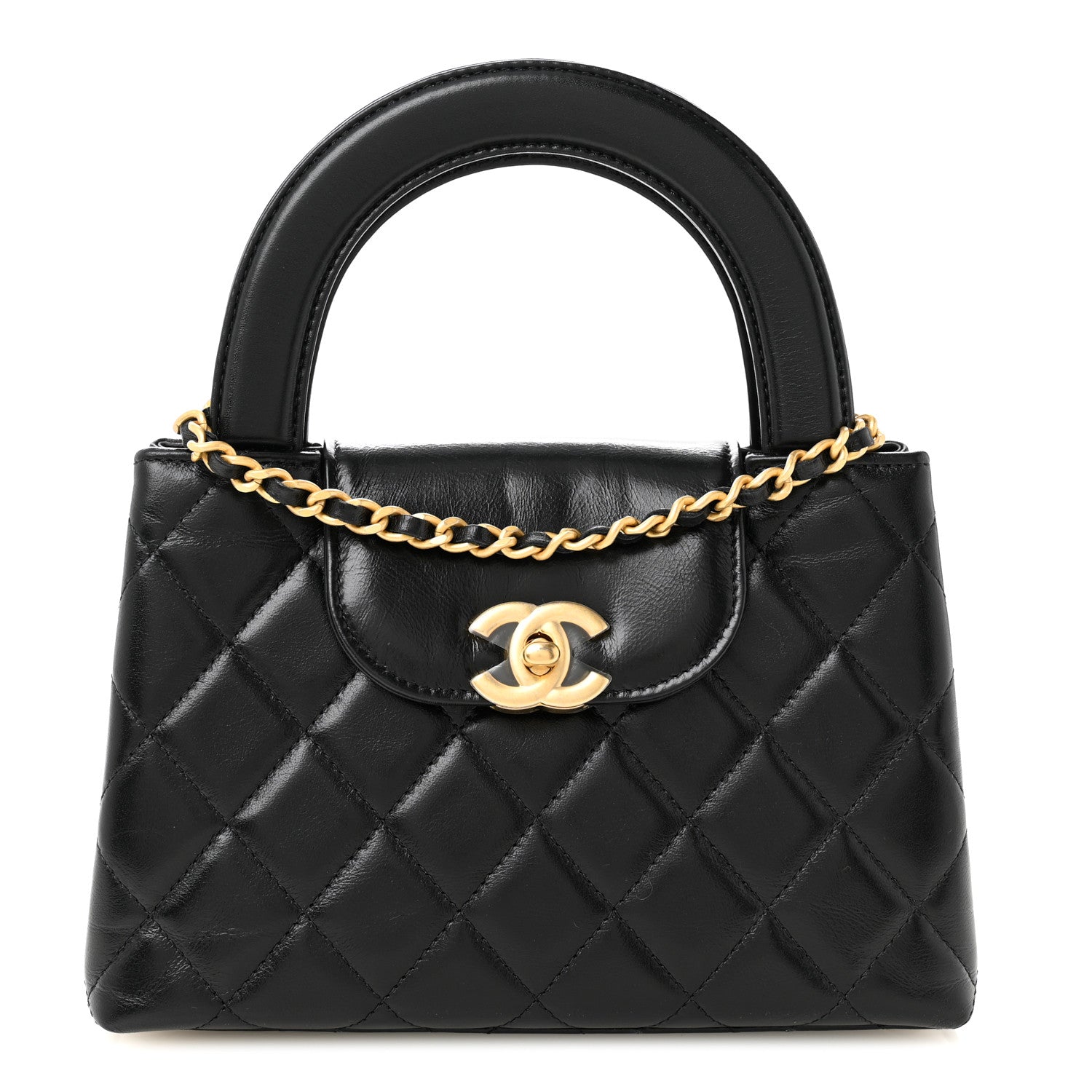 Chanel Shiny Aged Calfskin Quilted Nano Kelly Shopper Black 1 of 10