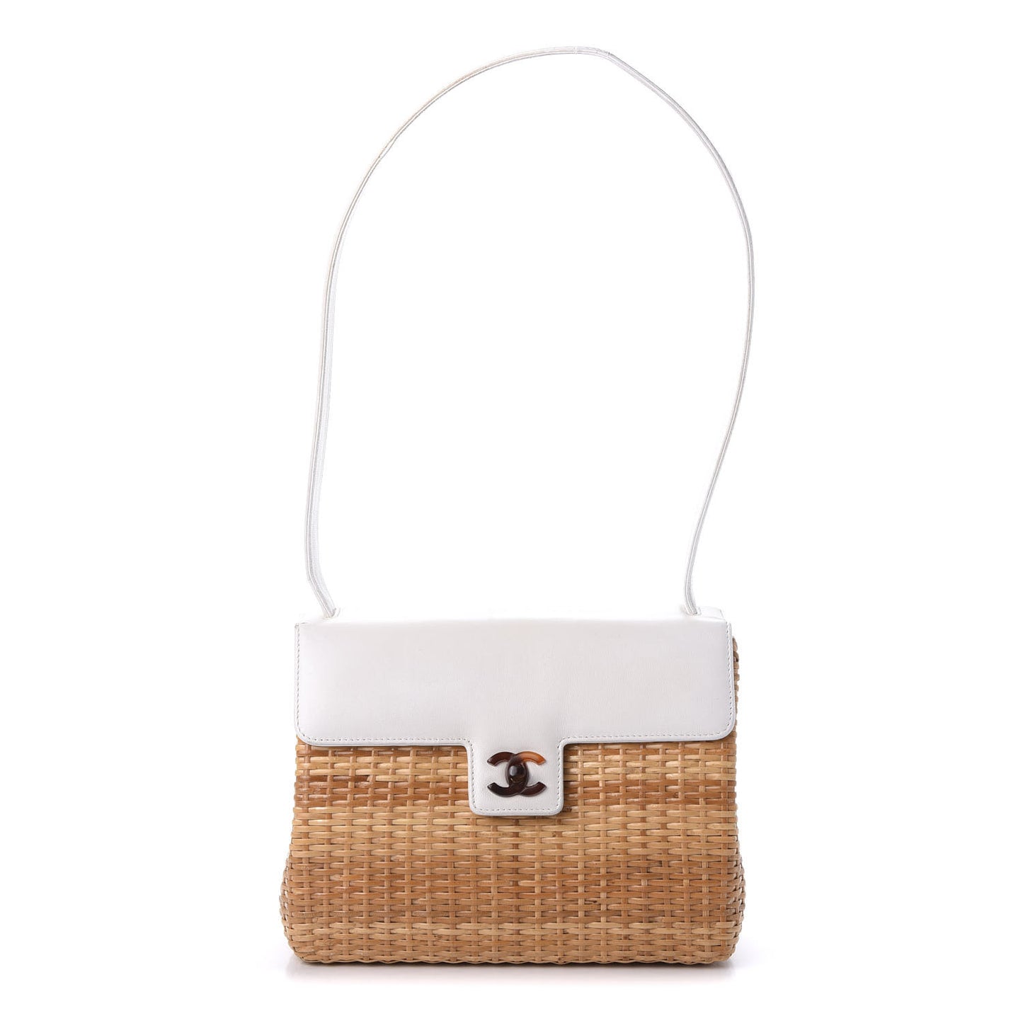 Calfskin Rattan Basket Flap Shoulder Bag White