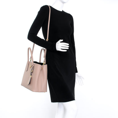 Prada Saffiano Cuir Medium Double Bag Cammeo Black 2 of 14