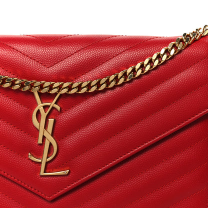 Saint Laurent Grain De Poudre Matelasse Chevron Monogram Chain Wallet Red 8 of 10