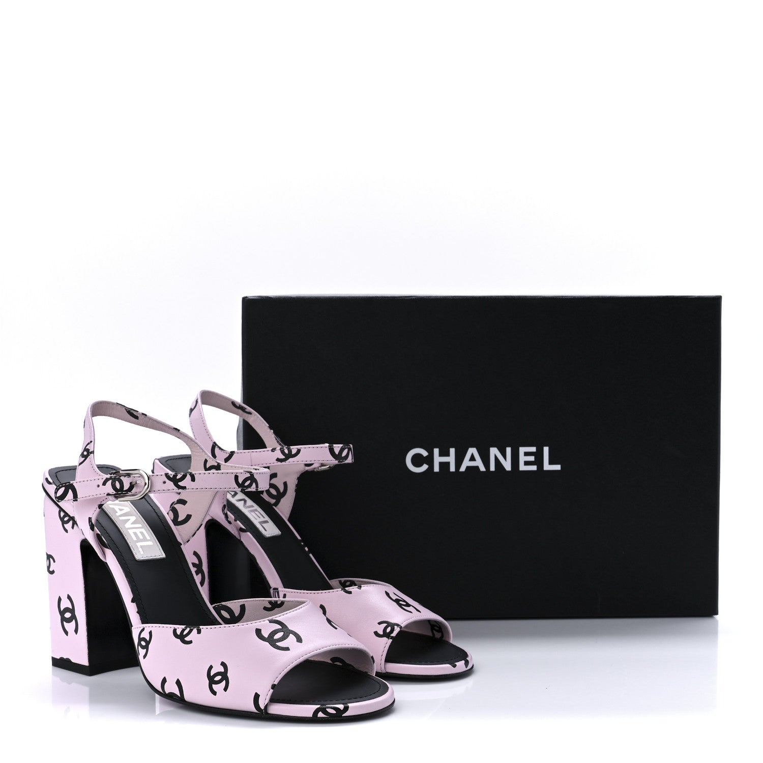 Chanel Lambskin Printed CC Sandals 39.5 Light Pink Black 9 of 9