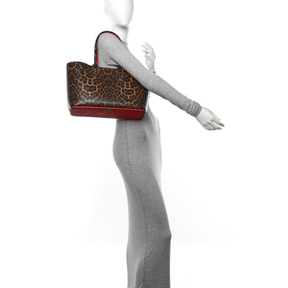Christian Louboutin Calfskin Leopard Print Spikes Small East West Cabata Tote Brown 2 of 11