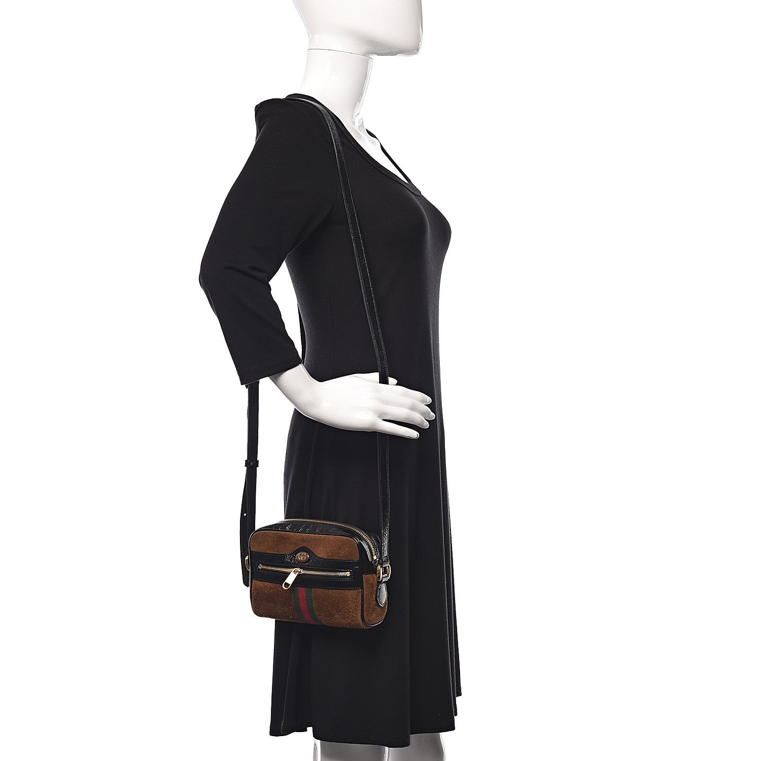 Gucci Suede Patent Web Mini Ophidia Shoulder Bag Nocciola Black 2 of 12