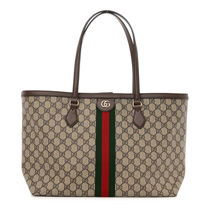 Gucci GG Supreme Monogram Textured Calfskin Web Medium Ophidia Shopping Tote Beige Ebony New Acero 1 of 8