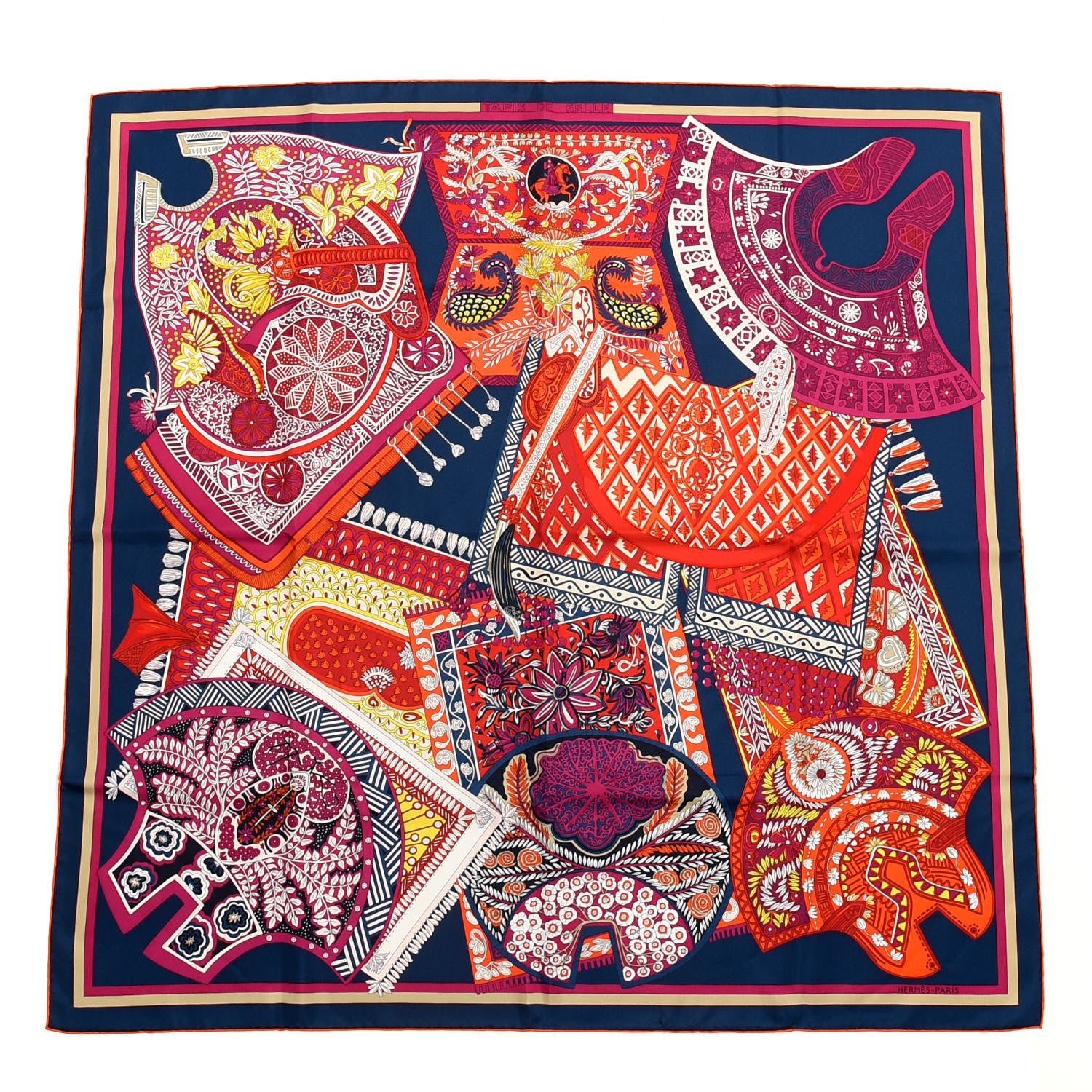 Hermes Silk Tapis De Selle Scarf 90 Marine Violet Rouge 1 of 4