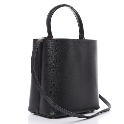 Prada Saffiano Cuir Medium Panier Bucket Bag Black Fuoco 3 of 9
