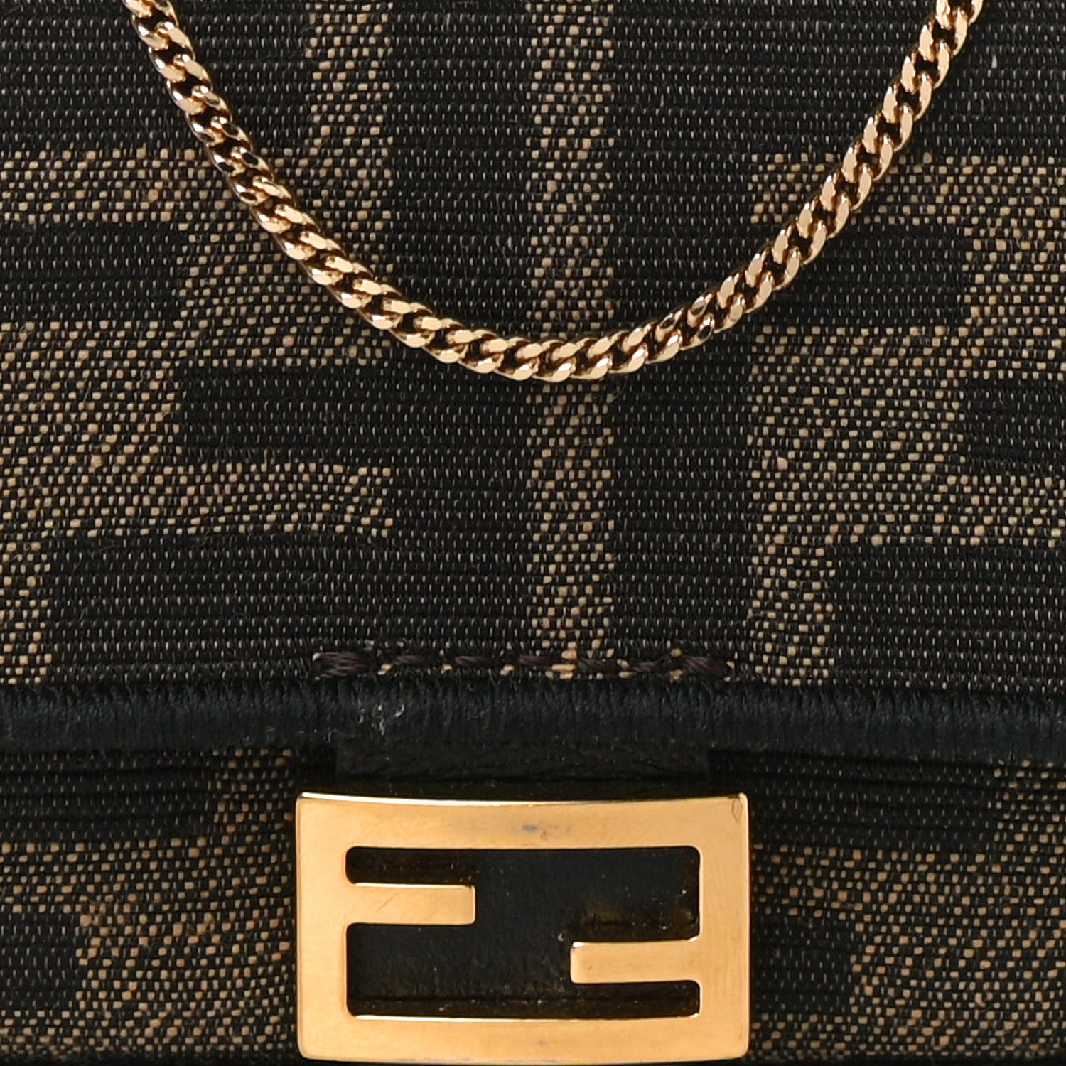 Fendi Fabric Jacquard FF 1974 Nano Baguette Charm Tobacco Moro Black 7 of 11