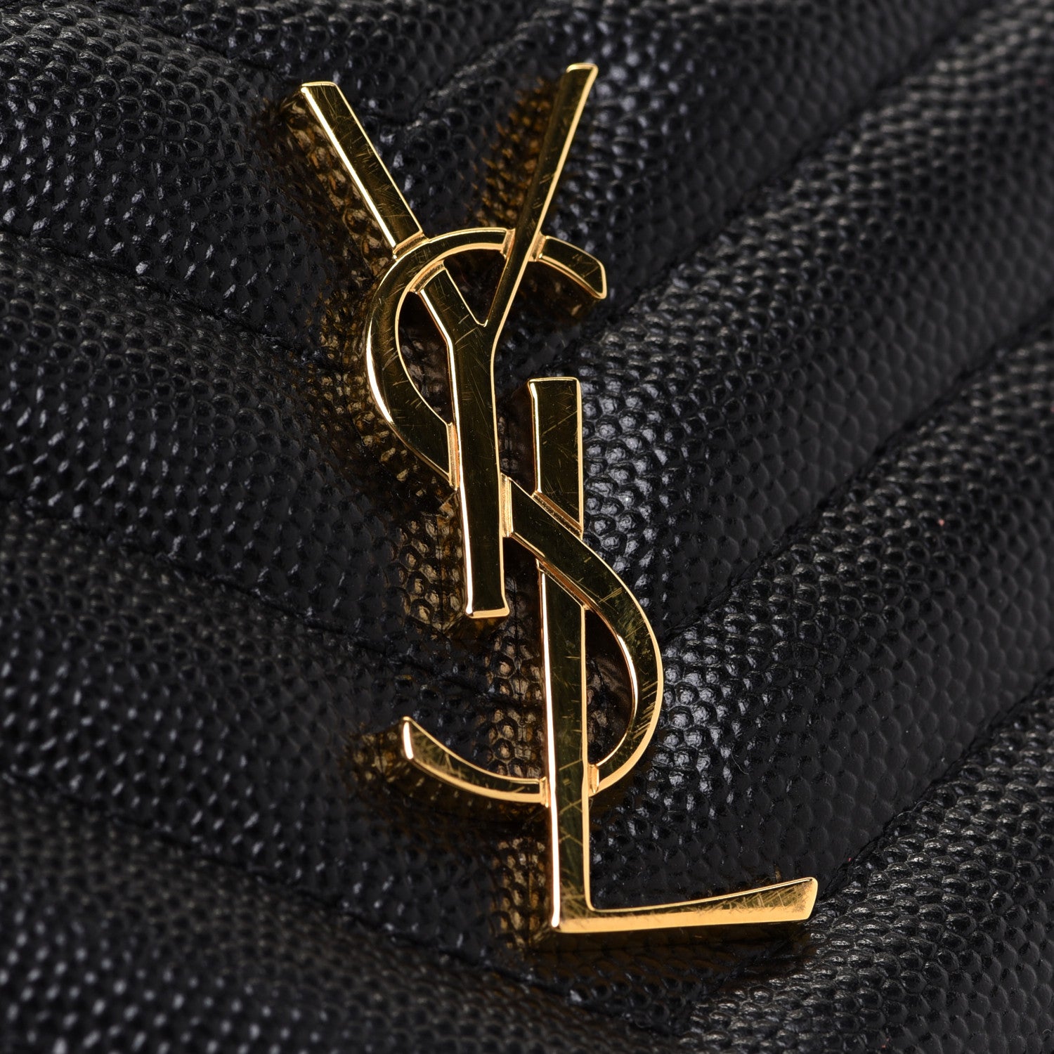 Saint Laurent Grain De Poudre Chevron Monogram Bill Pouch Black 12 of 13