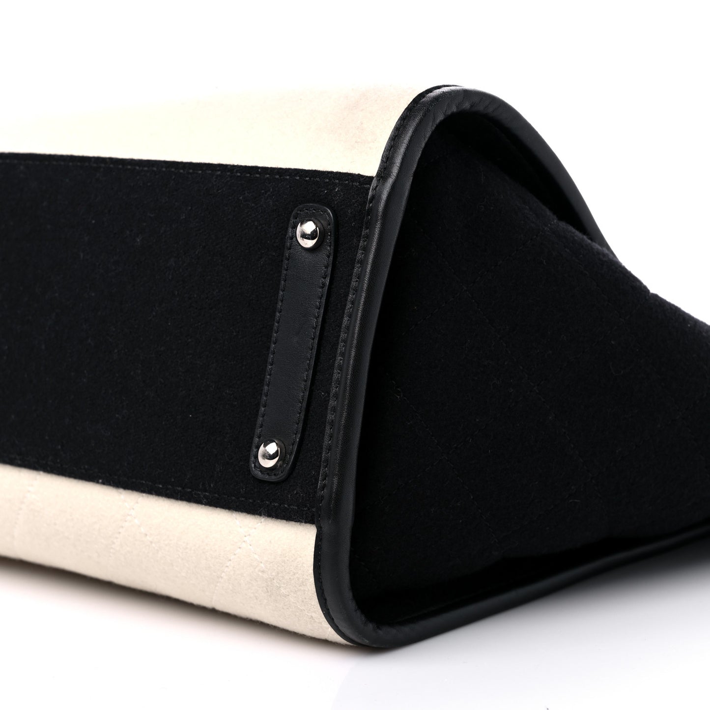 Wool Felt Calfskin Large Deauville Tote White Black