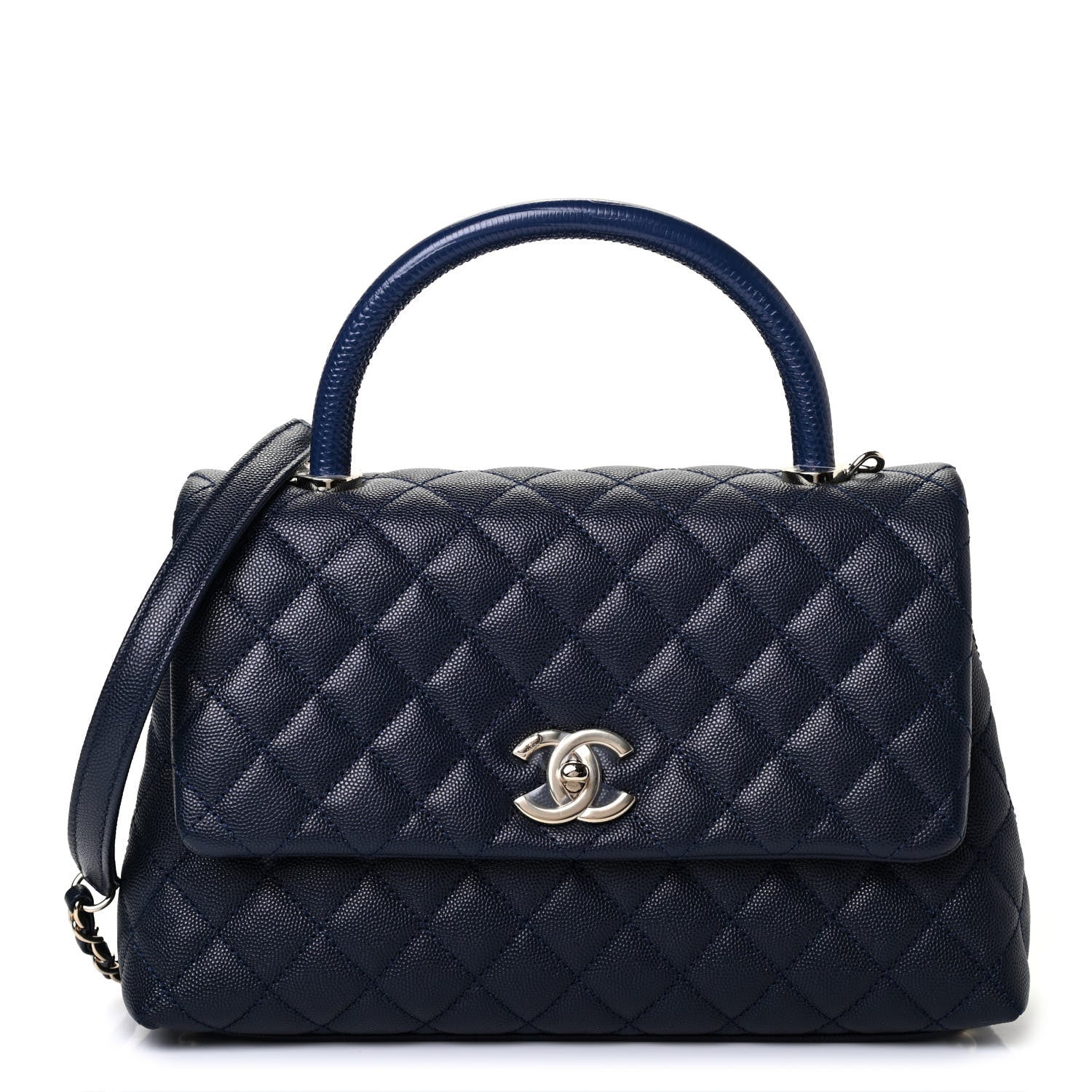 Chanel Caviar Lizard Embossed Quilted Small Coco Handle Flap Navy Blue 1 of 4