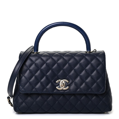 Chanel Caviar Lizard Embossed Quilted Small Coco Handle Flap Navy Blue 1 of 4