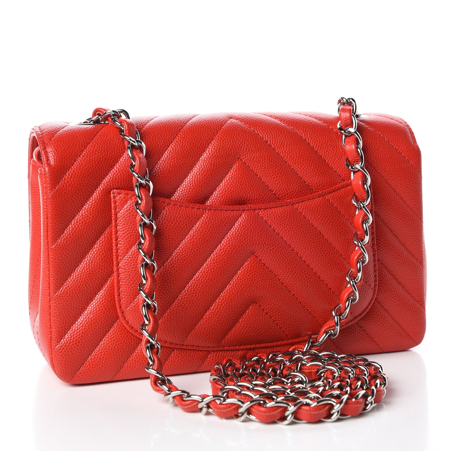 Caviar Chevron Quilted Mini Rectangular Flap Red