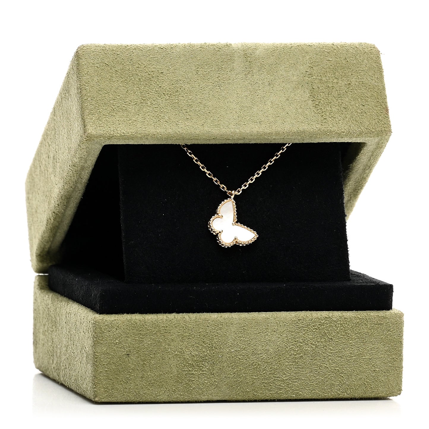 18K Yellow Gold Mother of Pearl Sweet Alhambra Butterfly Pendant Necklace