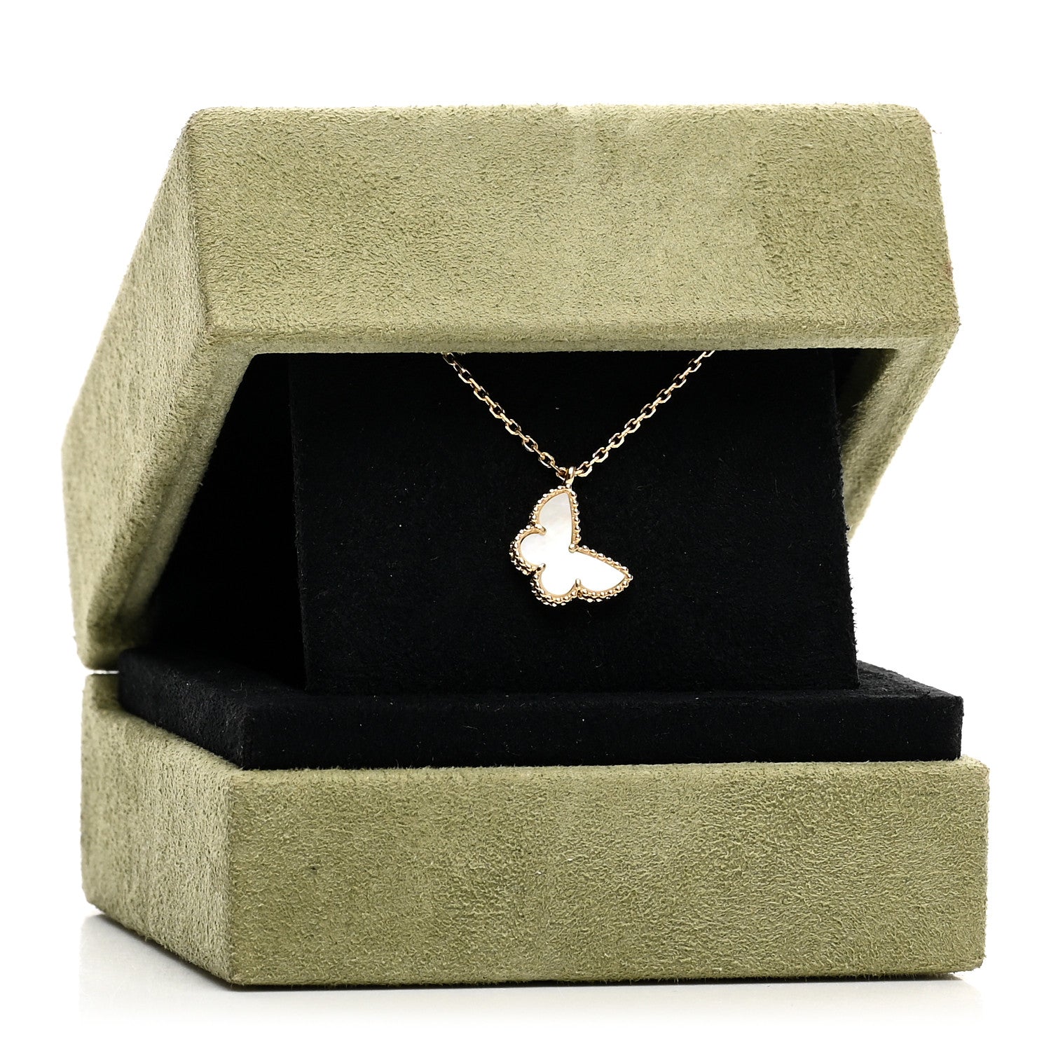 Van Cleef & Arpels 18K Yellow Gold Mother of Pearl Sweet Alhambra Butterfly Pendant Necklace 5 of 5