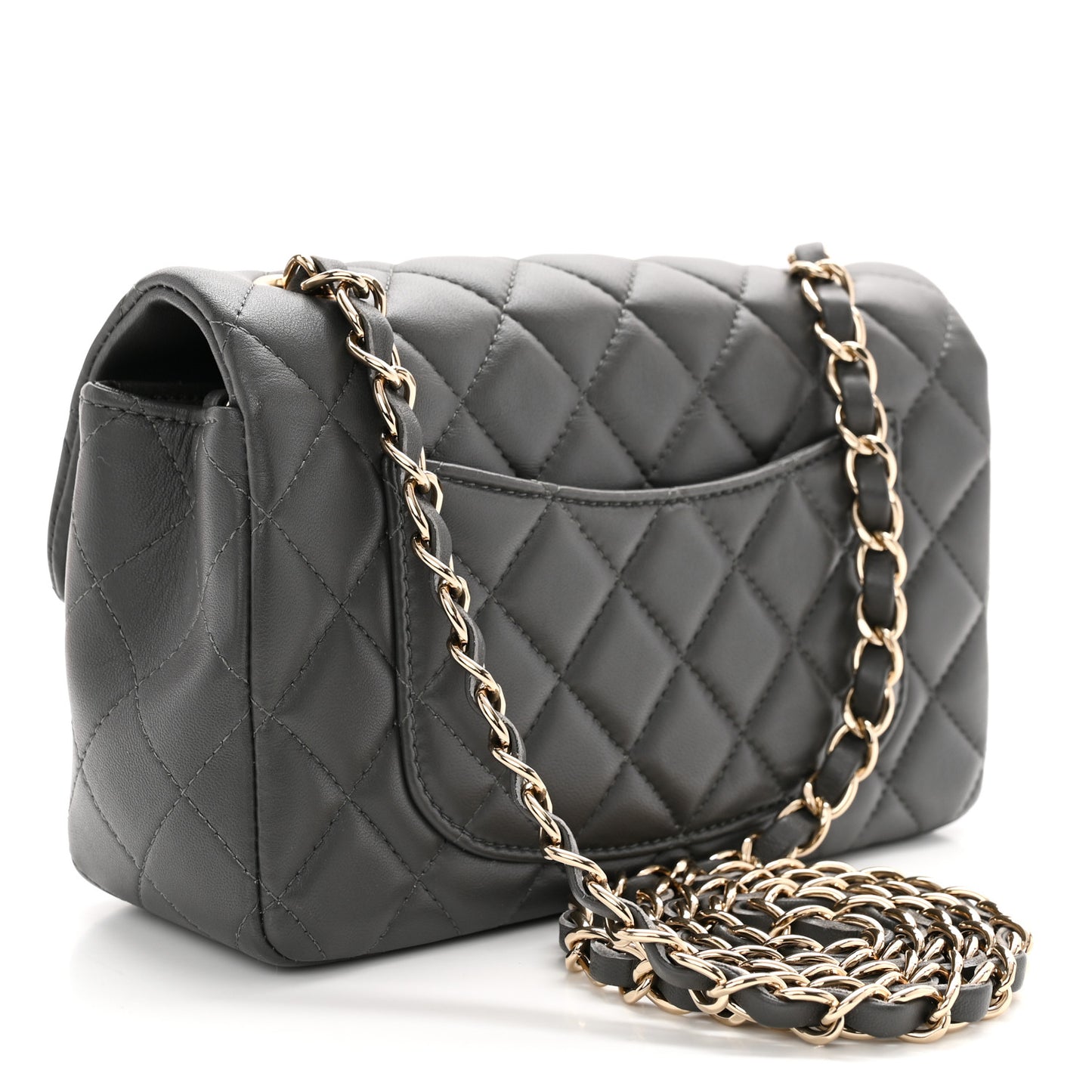 Lambskin Quilted Mini Rectangular Flap Dark Grey