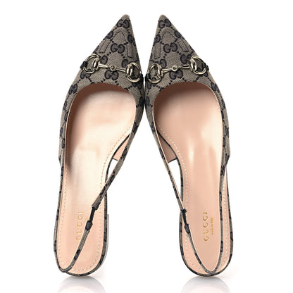 Gucci Monogram Horsebit Womens Slingback Ballet Flat 40 Beige Blue 2 of 12