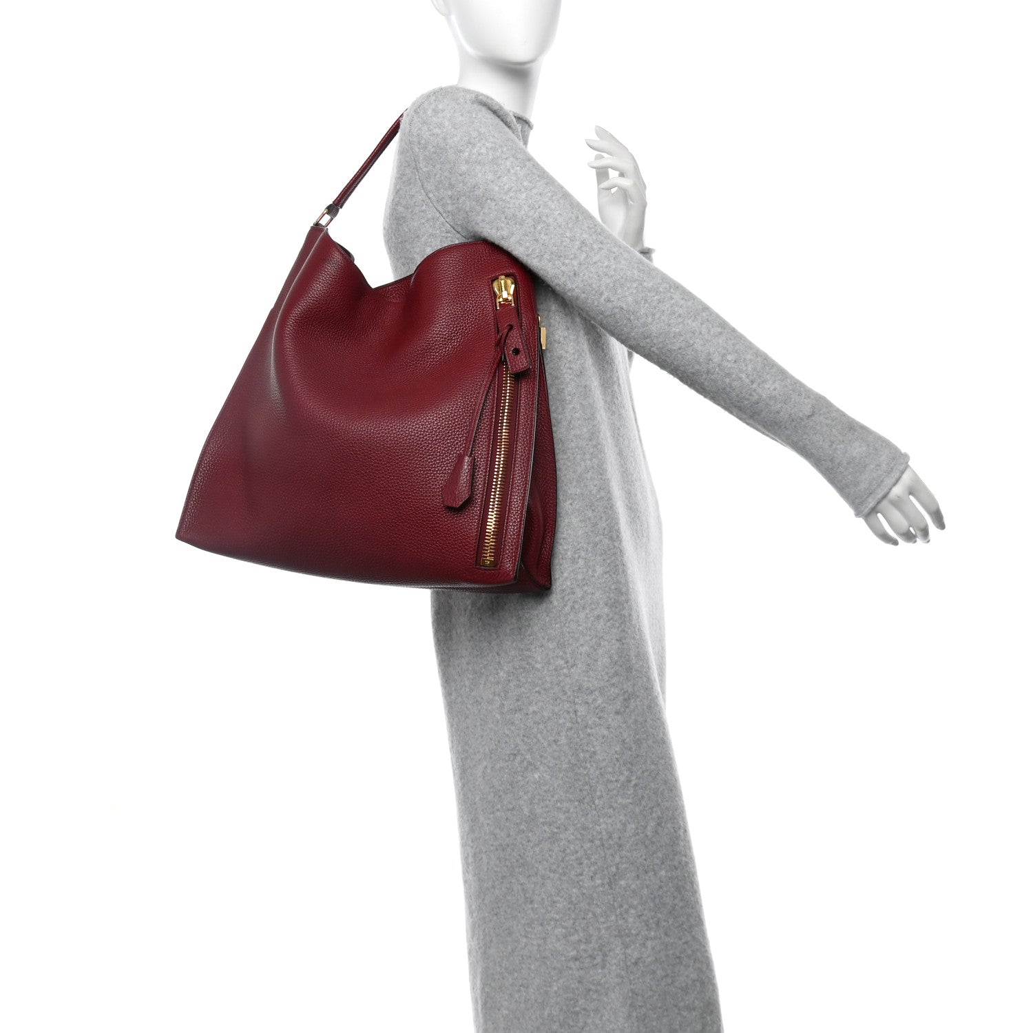 Tom Ford Pebbled Calfskin Large Alix Padlock Zip Hobo Bag Cranberry 2 of 12