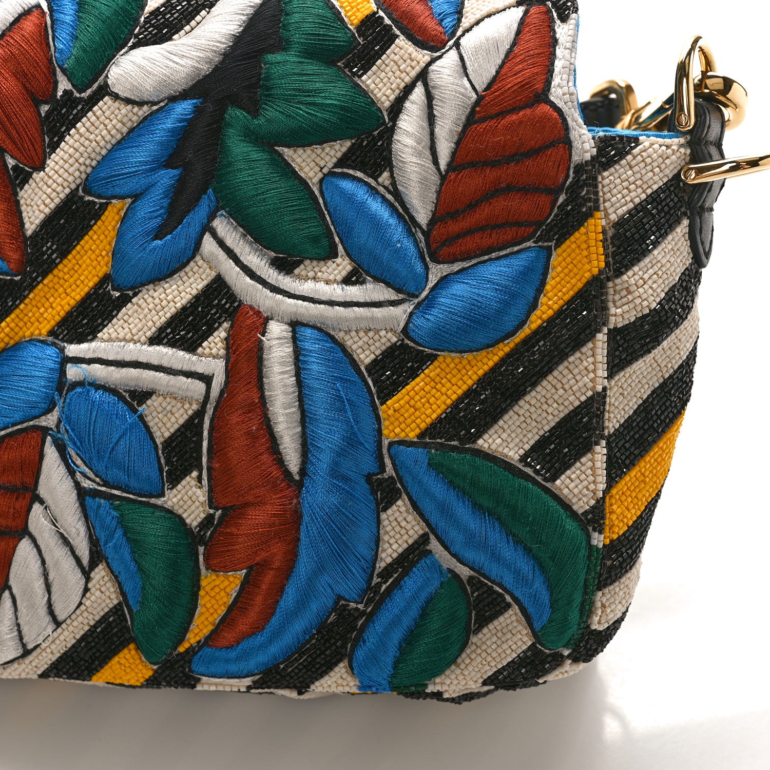 Fendi Beaded Vitello Dolce Leaf Embroidered Baguette Multicolor Black 12 of 13