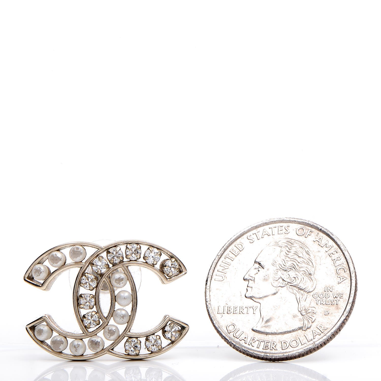 Chanel Crystal Pearl CC Earrings Light Gold 2 of 6