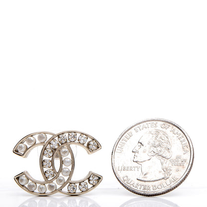 Chanel Crystal Pearl CC Earrings Light Gold 2 of 6