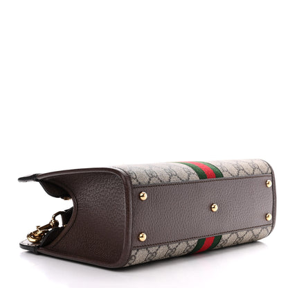 Gucci GG Supreme Monogram Textured Dollar Calfskin Web Small Ophidia Slip Handle Tote Beige Ebony New Acero 4 of 10