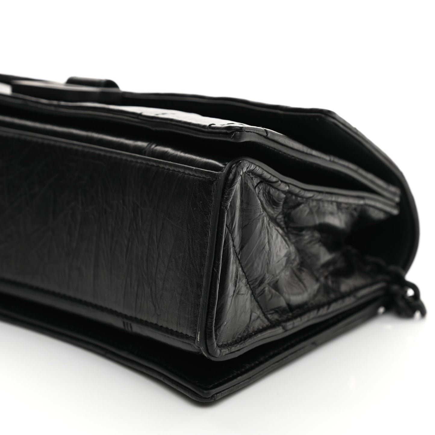 Crushed Calfskin Quilted Matte Black Hardware Small Crush Chain Bag Black