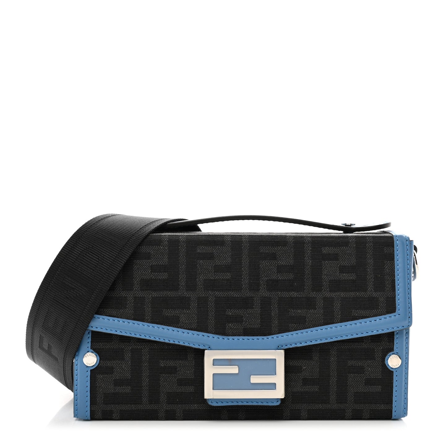 Recycled Fabric Jacquard Vitello King FF 1974 Baguette Soft Trunk Asfalto Black Fiordaliso