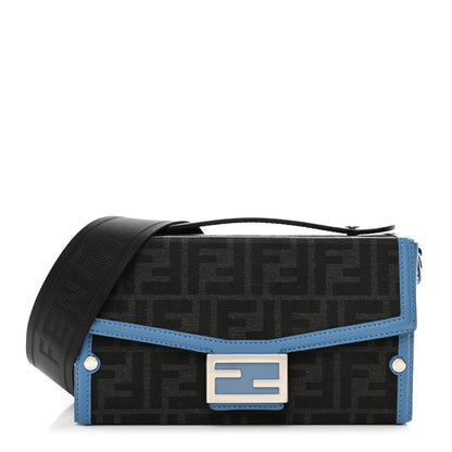 Fendi Recycled Fabric Jacquard Vitello King FF 1974 Baguette Soft Trunk Asfalto Black Fiordaliso 1 of 9