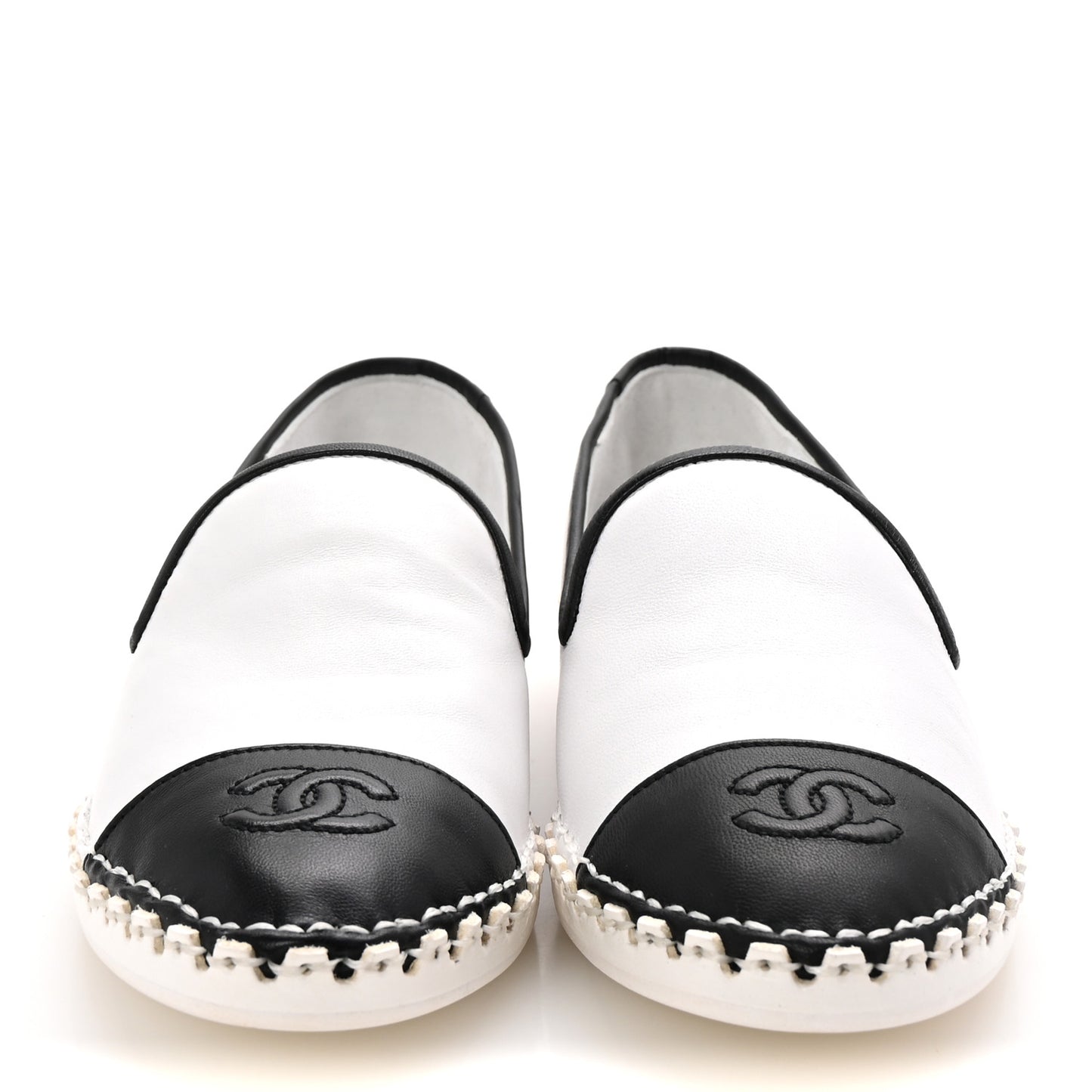 Lambskin Chain CC Mocassin Loafer Espadrilles 38 White Black