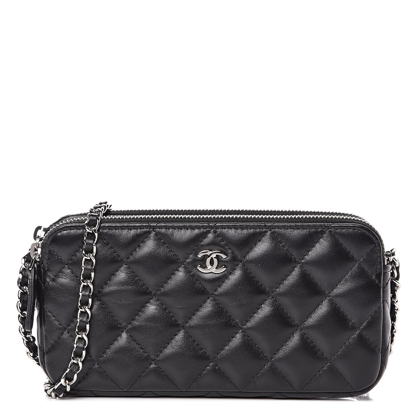 Lambskin Quilted Small Clutch With Chain Black