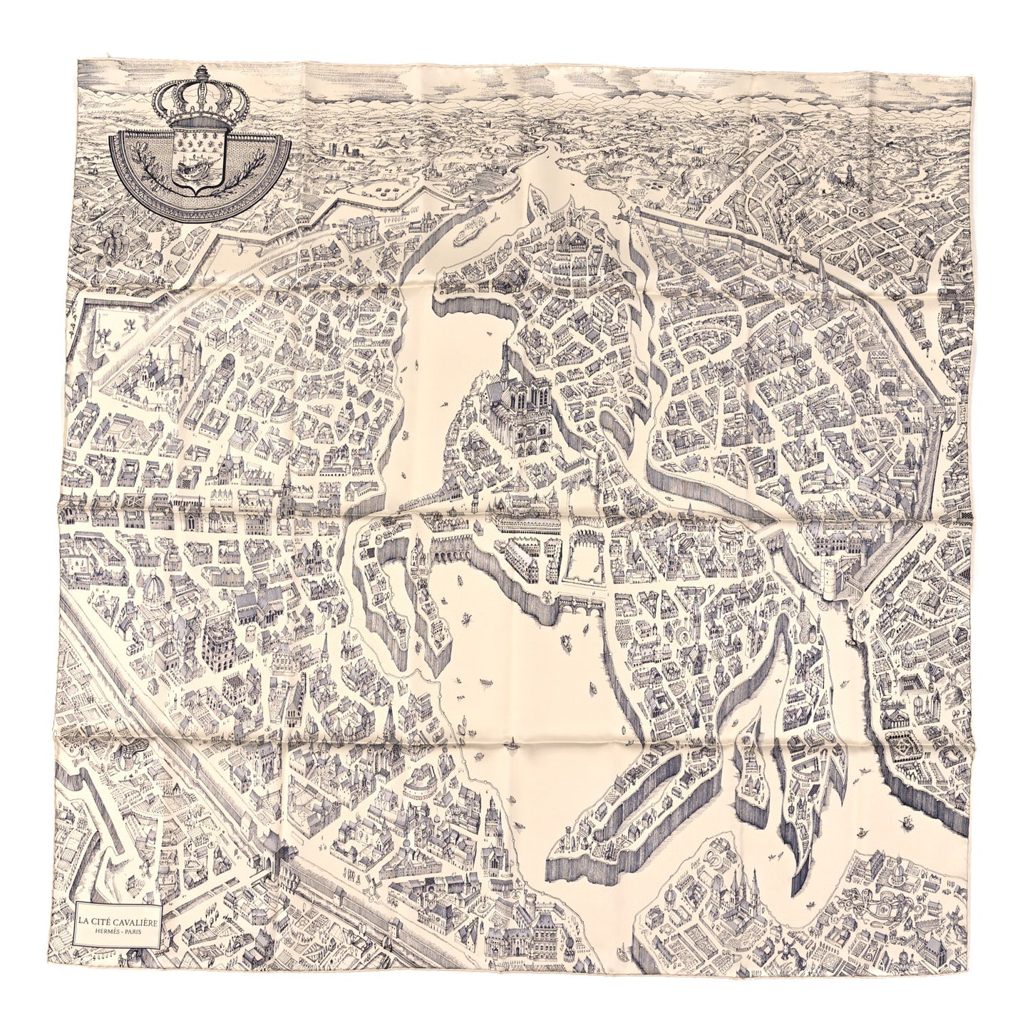 Silk Twill La Cite Cavaliere Scarf 90 Ivorie Anthracite