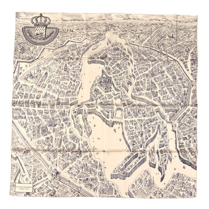 Hermes Silk Twill La Cite Cavaliere Scarf 90 Ivorie Anthracite 1 of 3