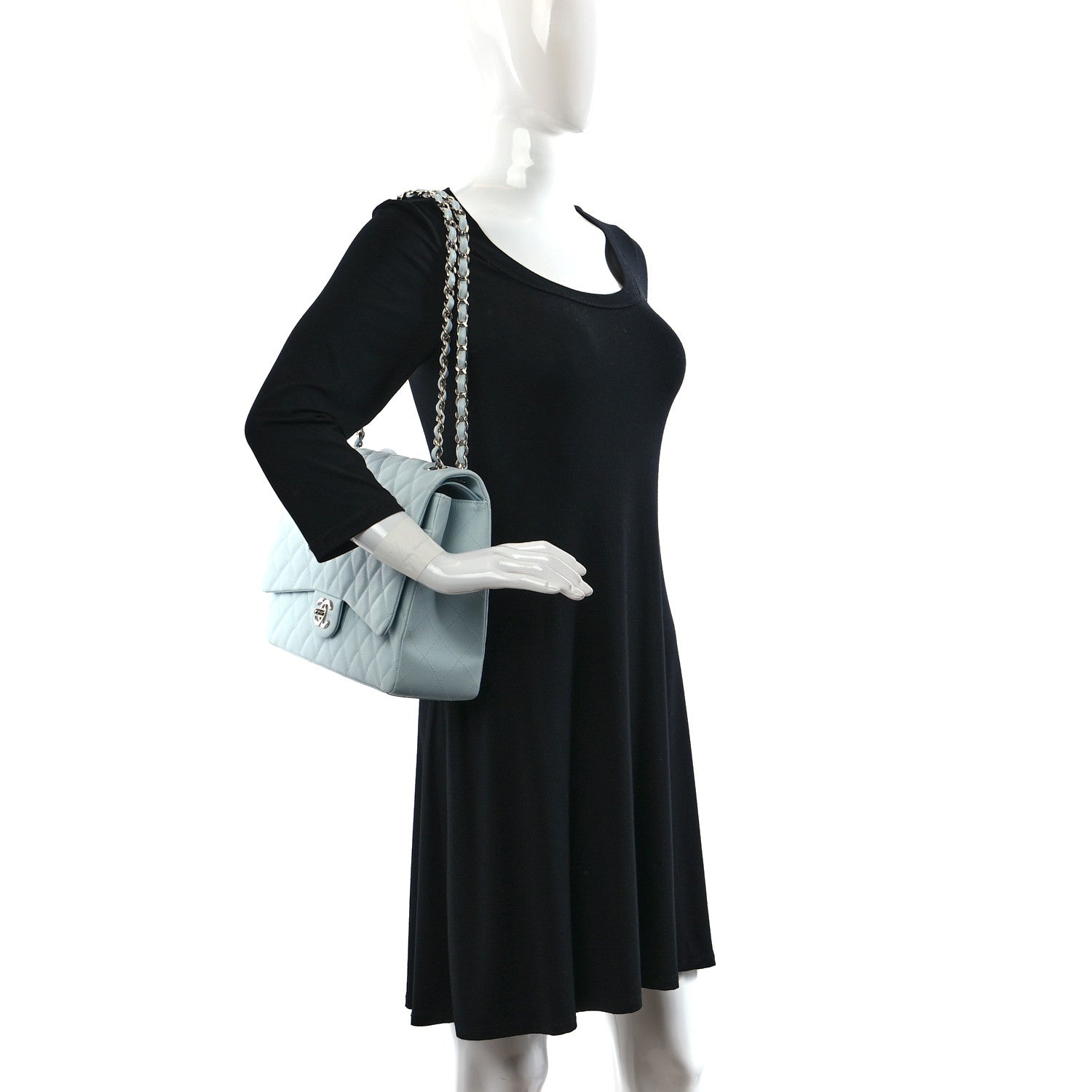 Chanel Caviar Quilted Maxi Double Flap Light Blue 2 of 9