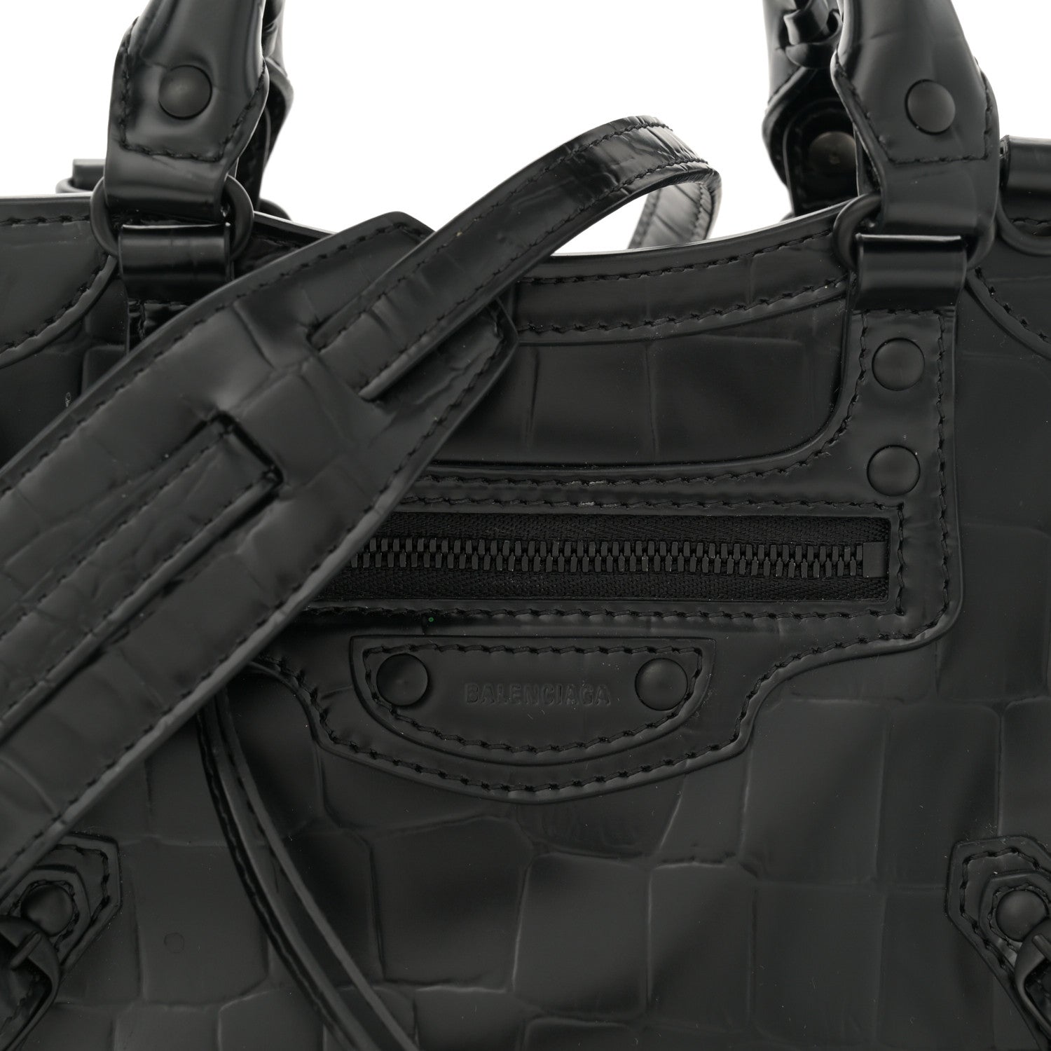 Balenciaga Semi Shiny Calfskin Crocodile Embossed Neo Classic Black Hardware Mini City Black 8 of 15