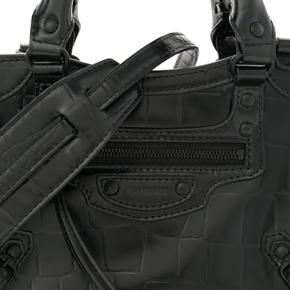 Balenciaga Semi Shiny Calfskin Crocodile Embossed Neo Classic Black Hardware Mini City Black 8 of 15