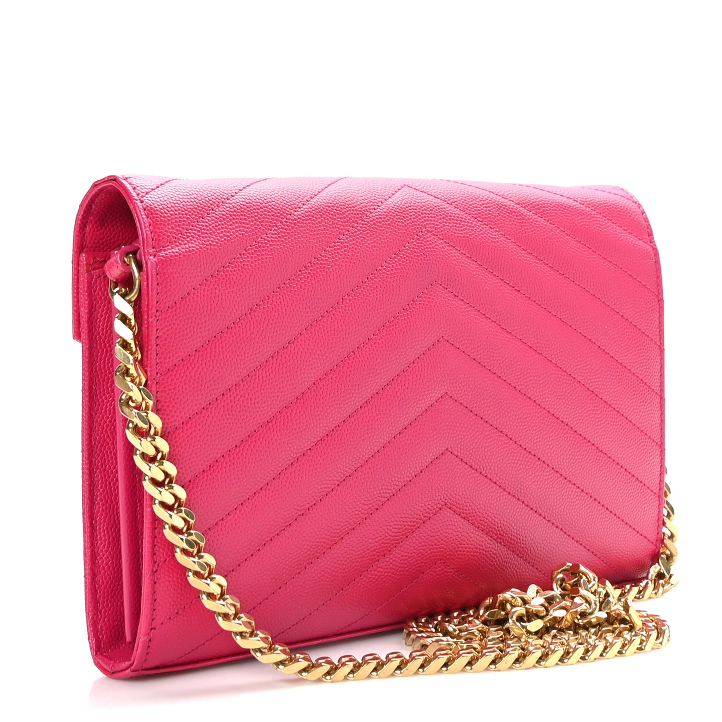 Grain De Poudre Matelasse Chevron Cassandre Chain Wallet Lipstick Fuschia