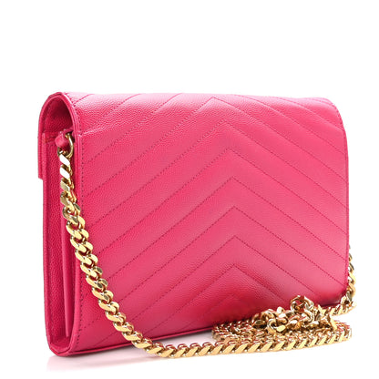 Saint Laurent Grain De Poudre Matelasse Chevron Cassandre Chain Wallet Lipstick Fuschia 2 of 8