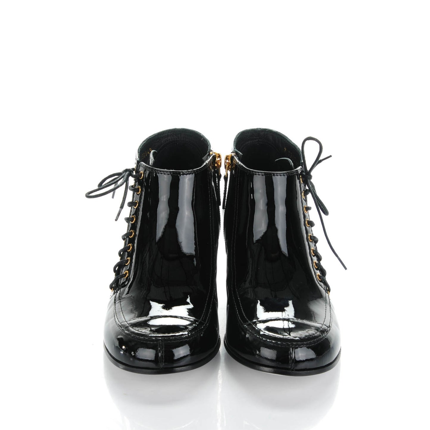 Patent Calfskin Lace Up Ankle Booties 39 Black