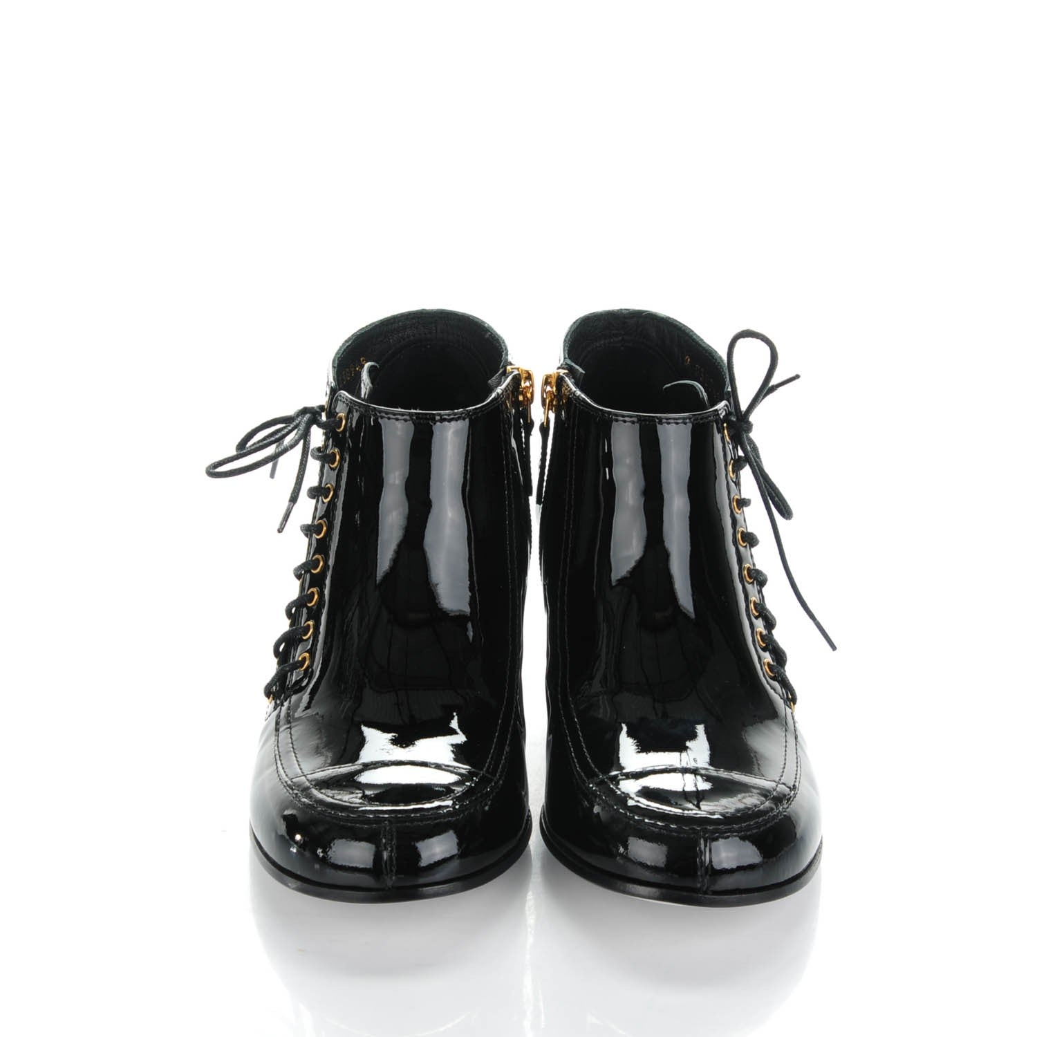 Chanel Patent Calfskin Lace Up Ankle Booties 39 Black 2 of 8
