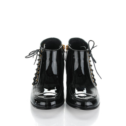 Chanel Patent Calfskin Lace Up Ankle Booties 39 Black 2 of 8