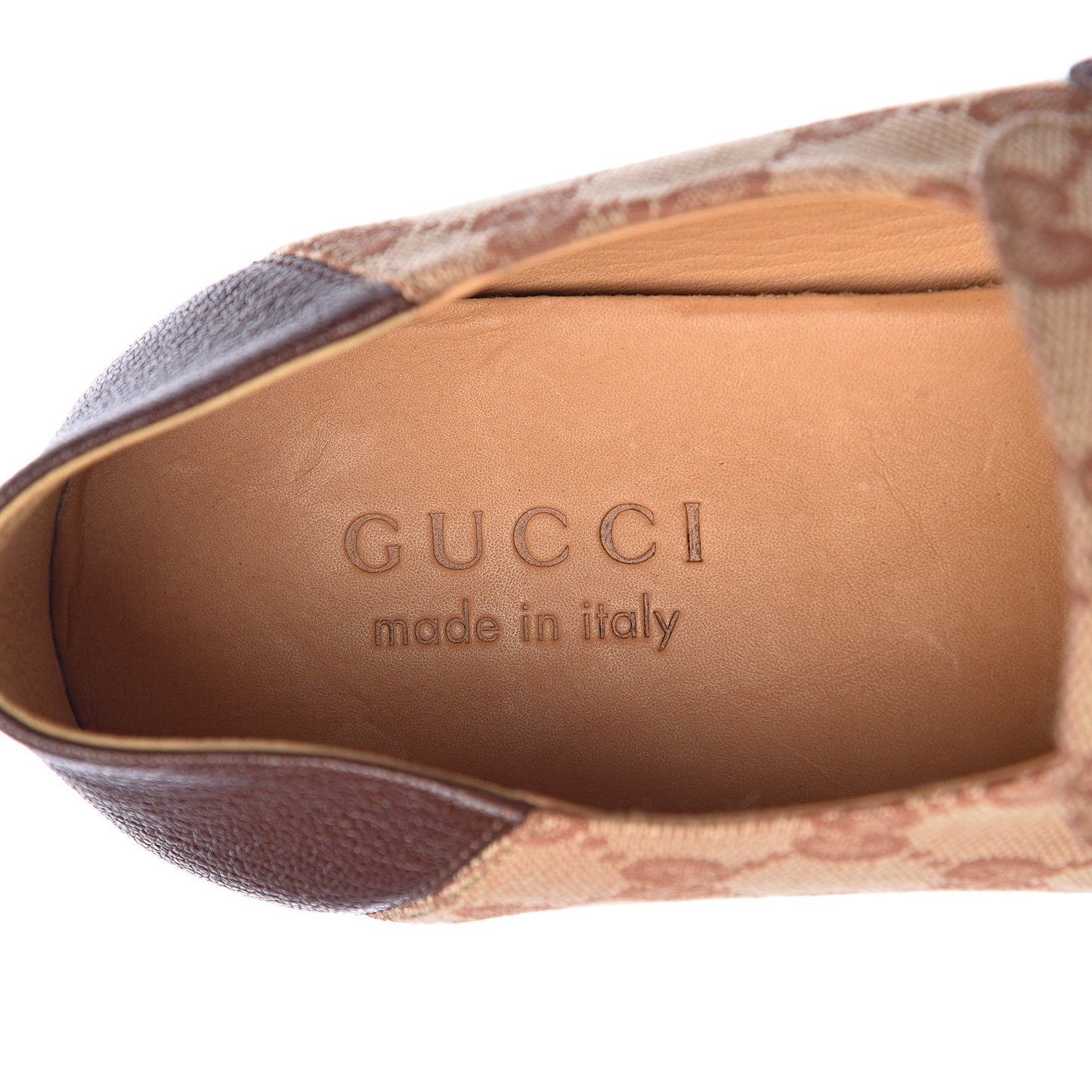 GG Monogram Goatskin Web Mens Horsebit Loafers 7 Beige Ruggine Light Brown