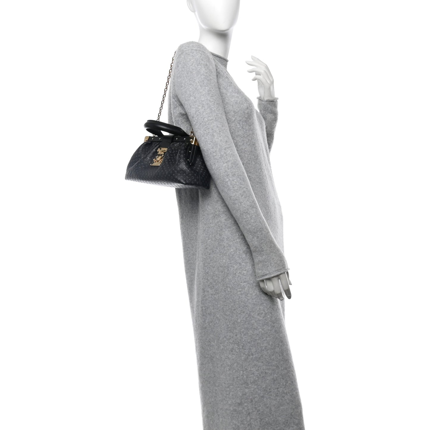 Calfskin Nanogram Embossed Clutch Black